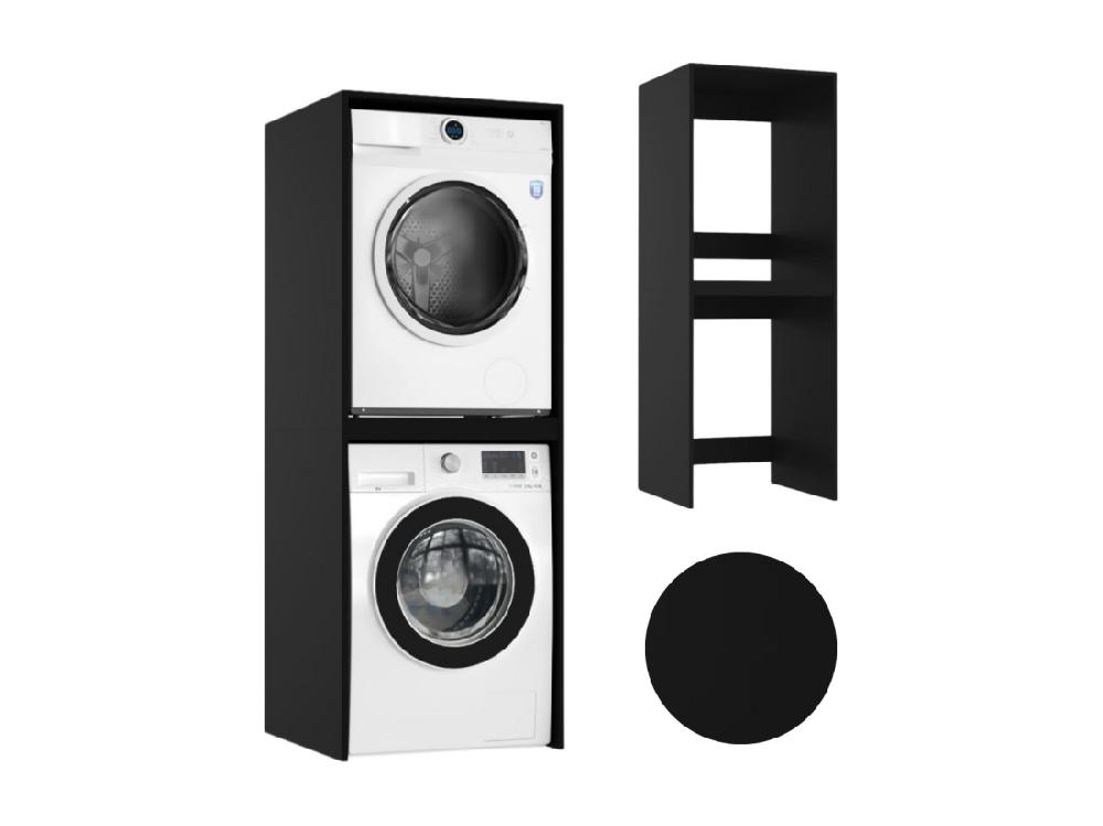 vente unique Armoire de salle de bain pour machine à laver et sèche-linge colonne de rangement pour électroménager couleur noire