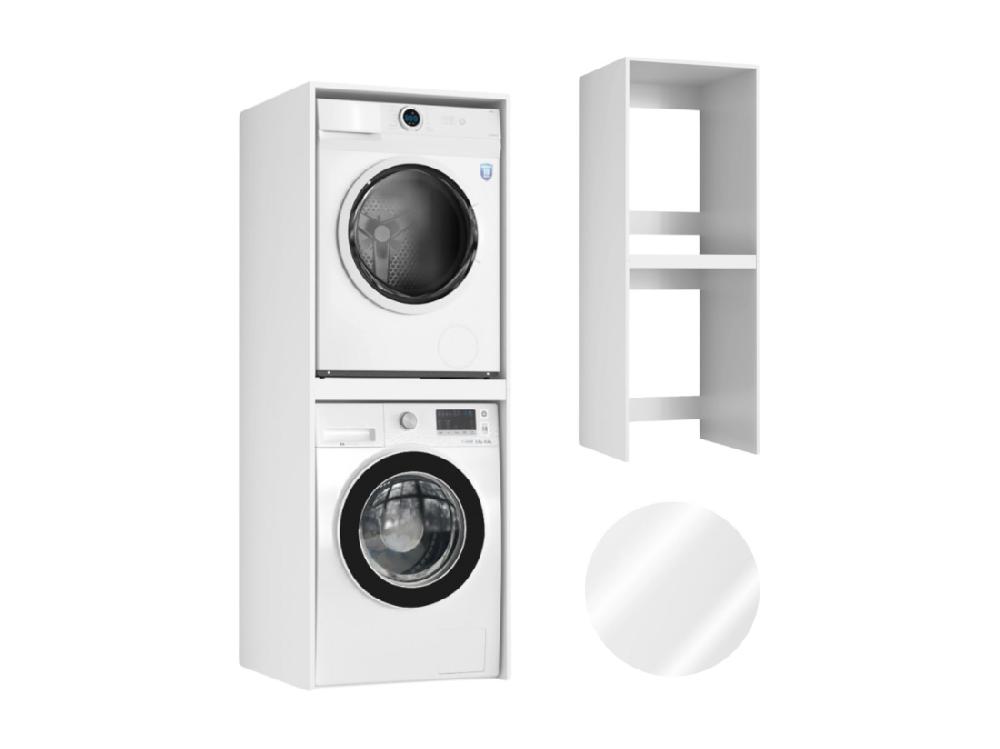 Vente Unique Armoire De Salle De Bain Pour Machine à Laver Et Sèche-linge Colonne De Rangement Pour électroménager Blanc