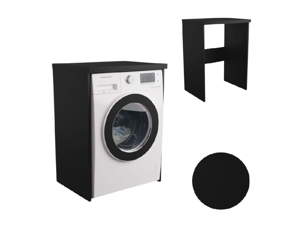 vente unique Armoire de salle de bain pour machine à laver et sèche-linge en noir. Idéal pour ranger vos appareils électroménagers