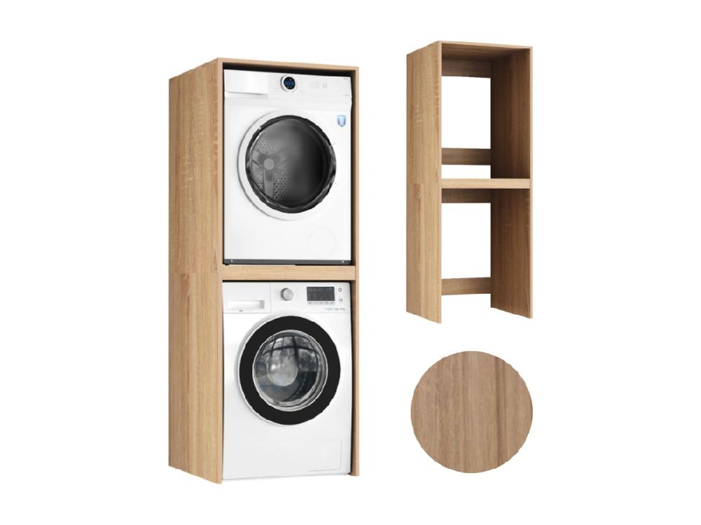 Vente Unique Armoire De Salle De Bain Pour Machine à Laver Et Sèche-linge Colonne De Rangement Finition Chêne Sonoma