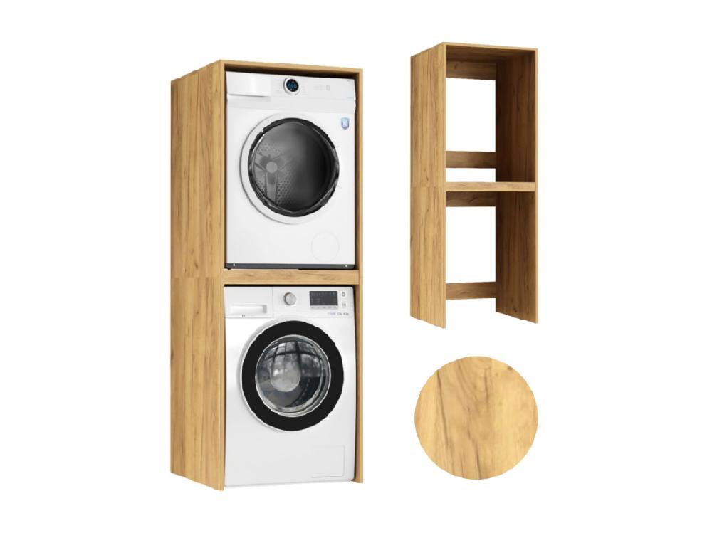 vente unique Armoire de salle de bain sur la machine à laver et sèche-linge Colonne étagère intégrée pour électroménager Chêne Craft