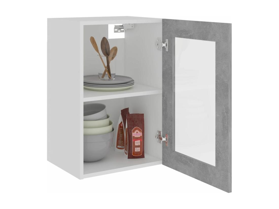Vente Unique Armoire En Verre Suspendue "Lyon" Gris Béton Bois D'ingénierie