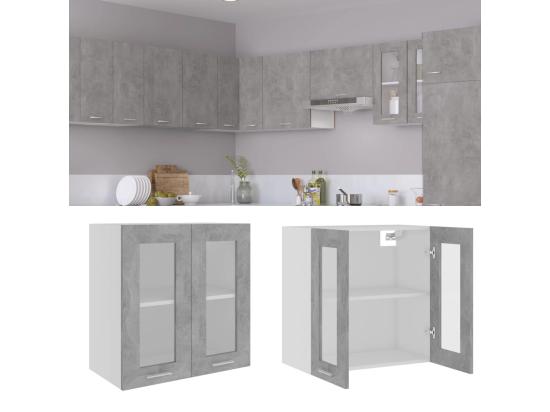 vente unique Armoire en verre suspendue "Lyon" Gris béton Bois d'ingénierie