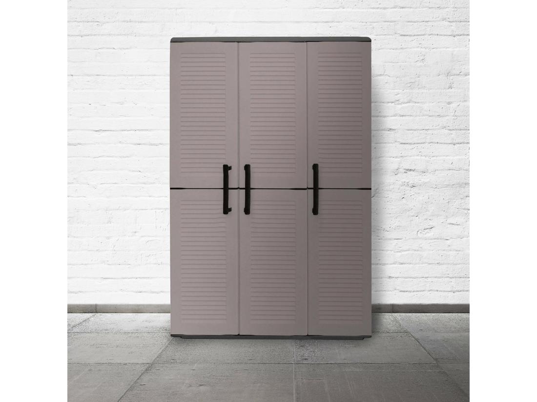 Vente Unique Armoire Extérieure Ou Intérieure 3 Portes Et 3 Niveaux En Polypropylène Ajustables 100% Fabriqués En Itala 102x37h163 Cm Couleur Grise