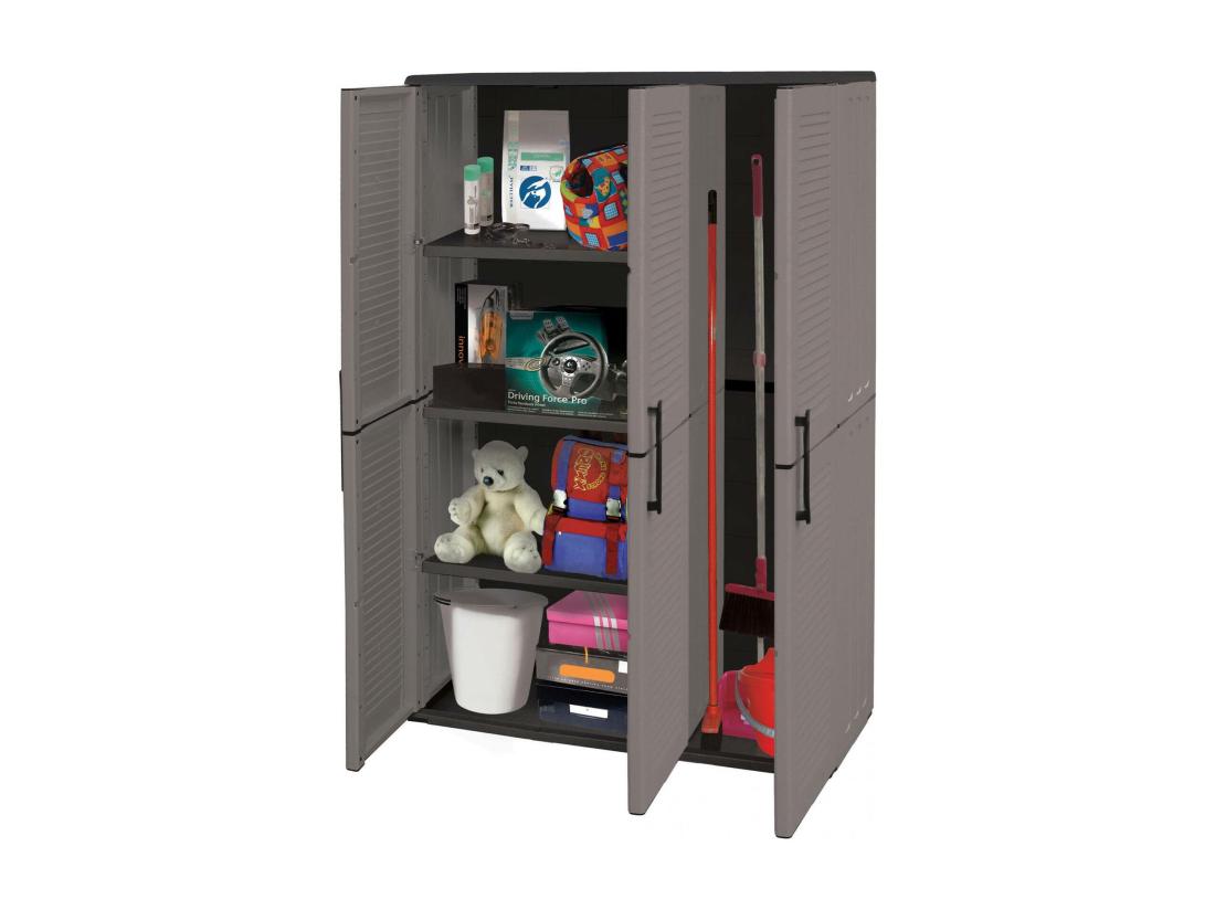 Vente Unique Armoire Extérieure Ou Intérieure 3 Portes Et 3 Niveaux En Polypropylène Ajustables 100% Fabriqués En Itala 102x37h163 Cm Couleur Grise