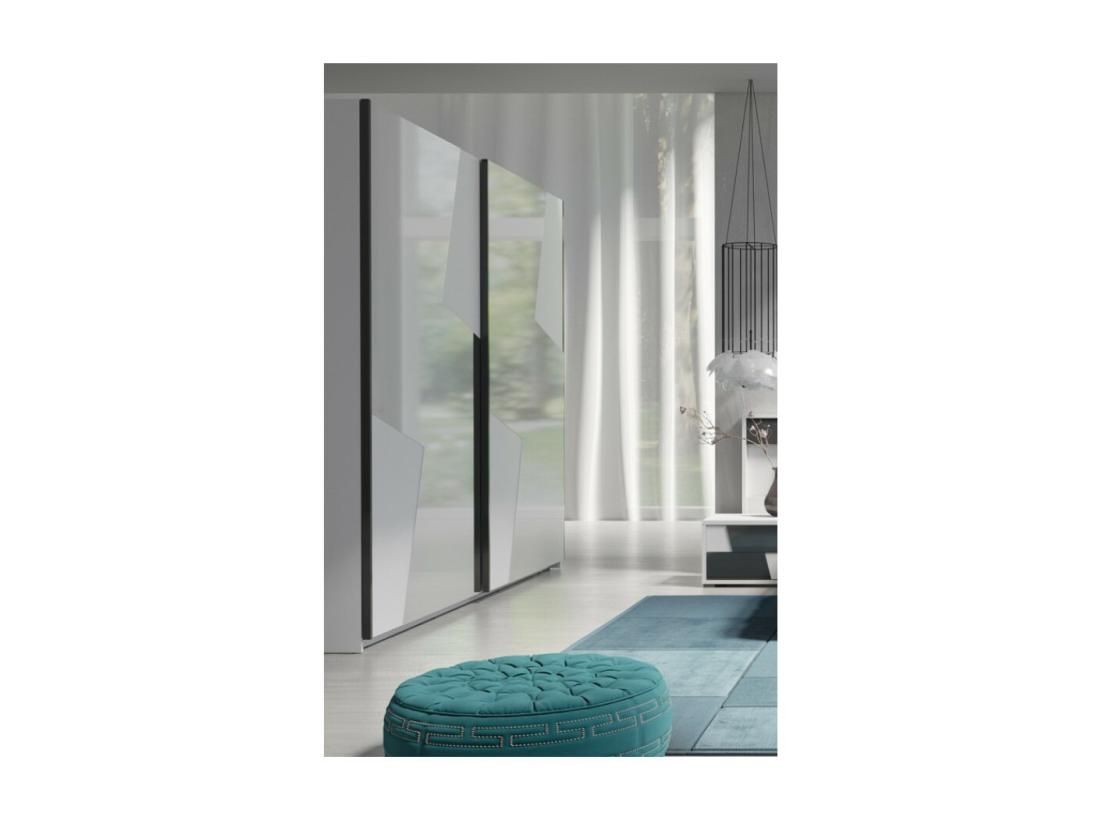 Vente Unique Armoire FULMO 2 Portes Avec Miroirs - Coloris Blanc Et Gris Effet Béton - 200 X 218 X 65 Cm