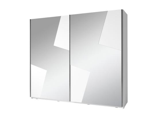 vente unique Armoire FULMO 2 portes avec miroirs - Coloris blanc et gris effet béton - 200 x 218 x 65 cm