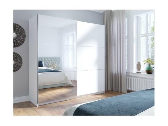 Vente Unique Armoire Garde Robe 200 Cm 2 Portes Coulissantes Avec Miroir - Blanc - Collection ARSALA