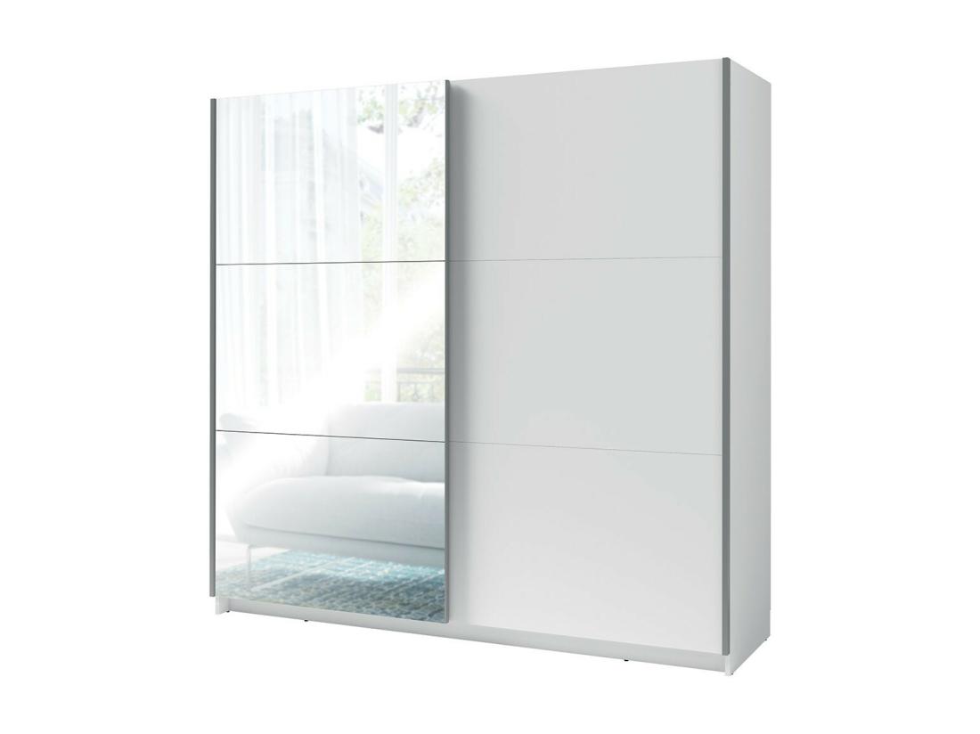 vente unique Armoire garde robe 200 cm 2 portes coulissantes avec miroir - blanc - Collection ARSALA