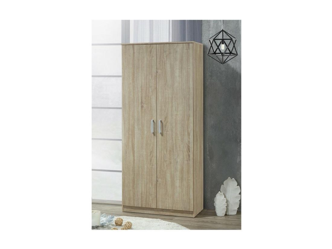Vente Unique Armoire Garde Robe SAVIS 2 Portes Contemporaine Chêne Sonoma Et Poignées Grises