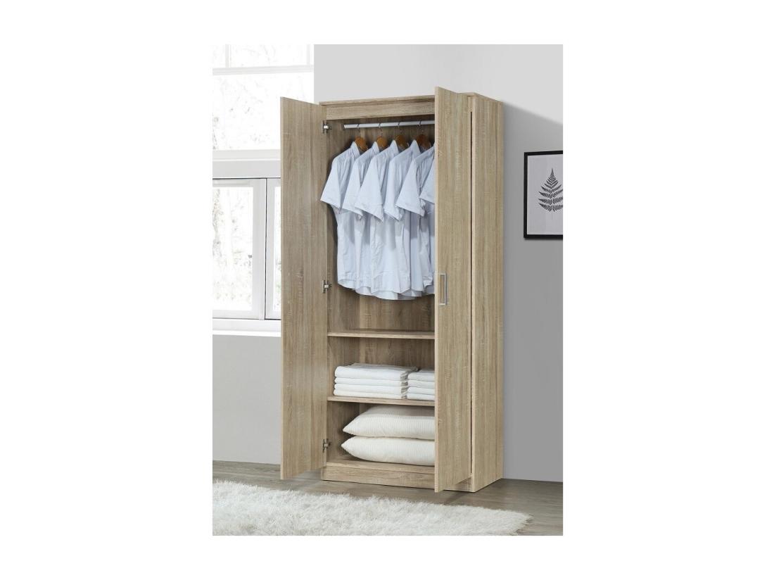 Vente Unique Armoire Garde Robe SAVIS 2 Portes Contemporaine Chêne Sonoma Et Poignées Grises