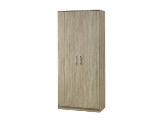 vente unique Armoire Garde robe SAVIS 2 portes contemporaine chêne Sonoma et poignées grises