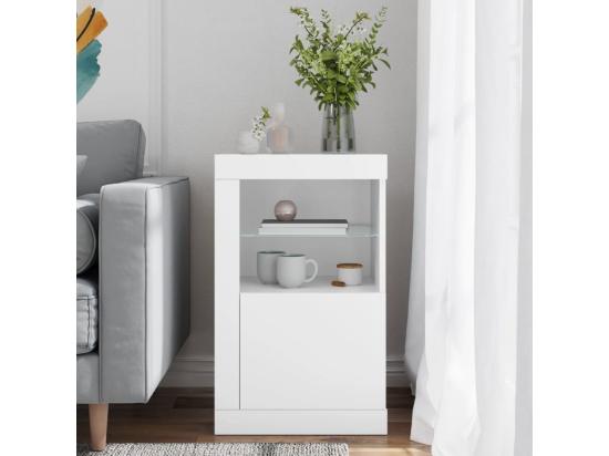 Vente Unique Armoire Latérale Avec éclairage LED Blanc Bois D'ingénierie