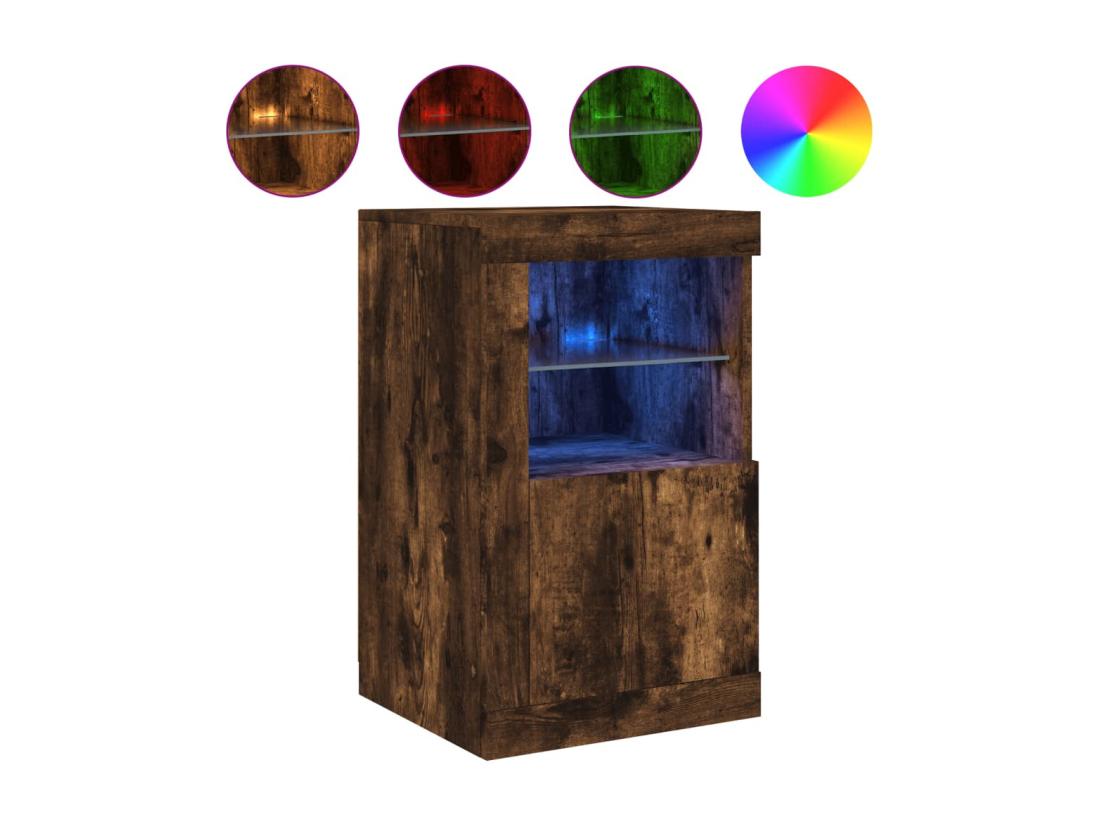 Vente Unique Armoire Latérale Avec Lumières LED Chêne Fumé Bois D'ingénierie