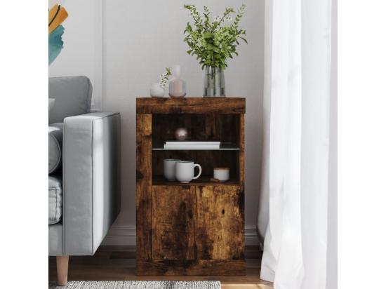 Vente Unique Armoire Latérale Avec Lumières LED Chêne Fumé Bois D'ingénierie