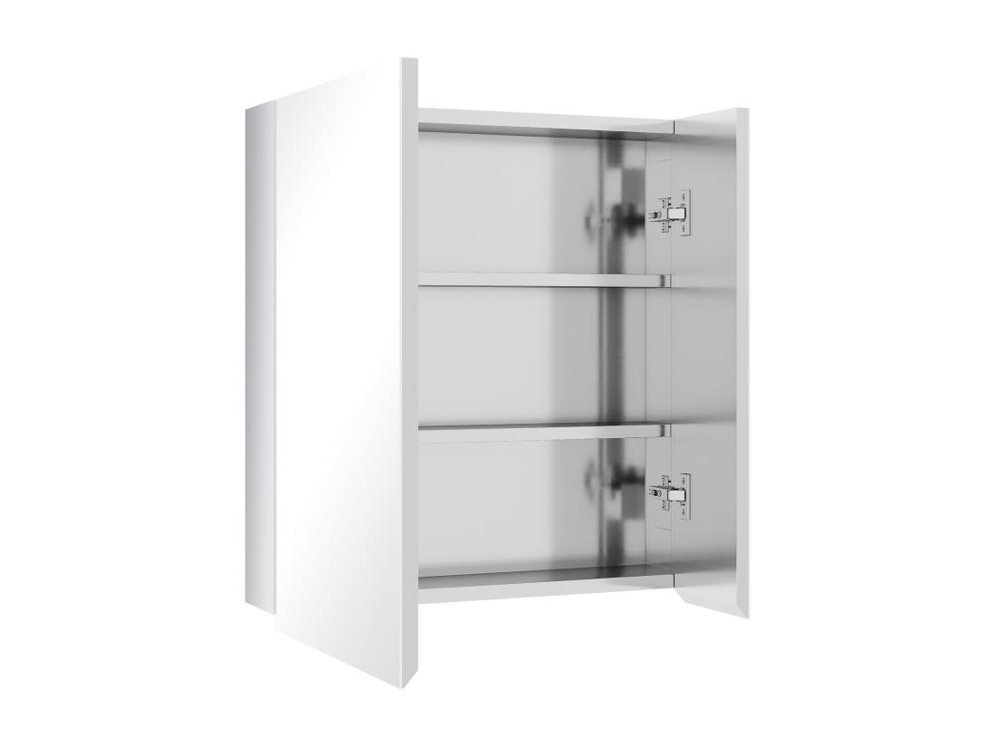 vente unique Armoire miroir 2 portes 2 étagères - rangement toilette salle de bain - meuble mural acier inox