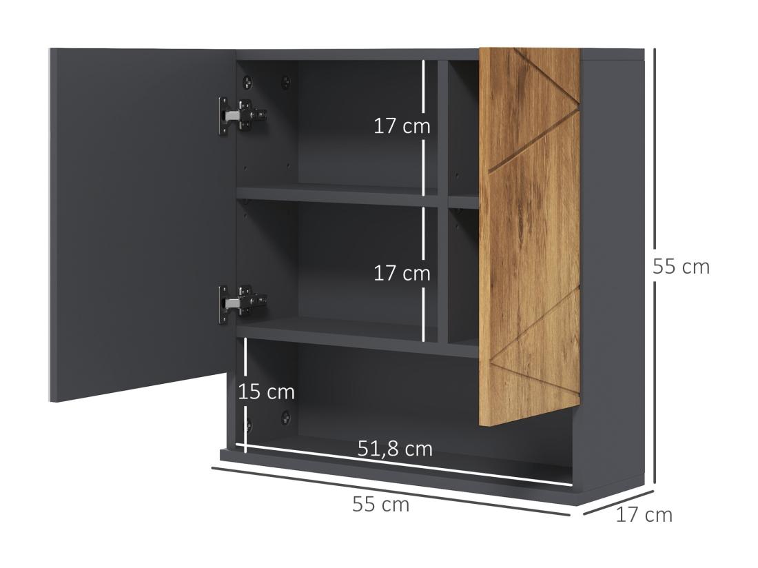 Vente Unique Armoire Miroir De Salle De Bain - 2 Portes 2 étagères Niche - Anthracite Aspect Bois
