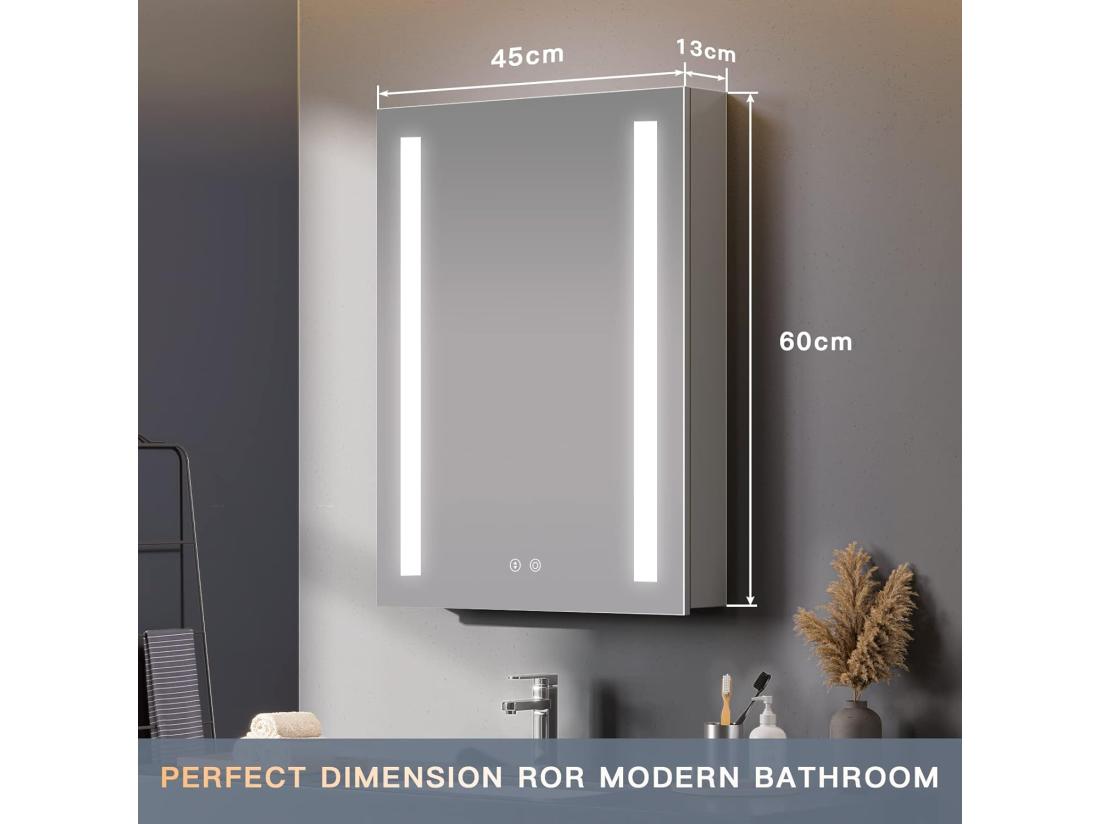 Vente Unique Armoire Miroir De Salle De Bain 3 Couleurs Réglable Avec LED Et USB Douille 45x60x13cm