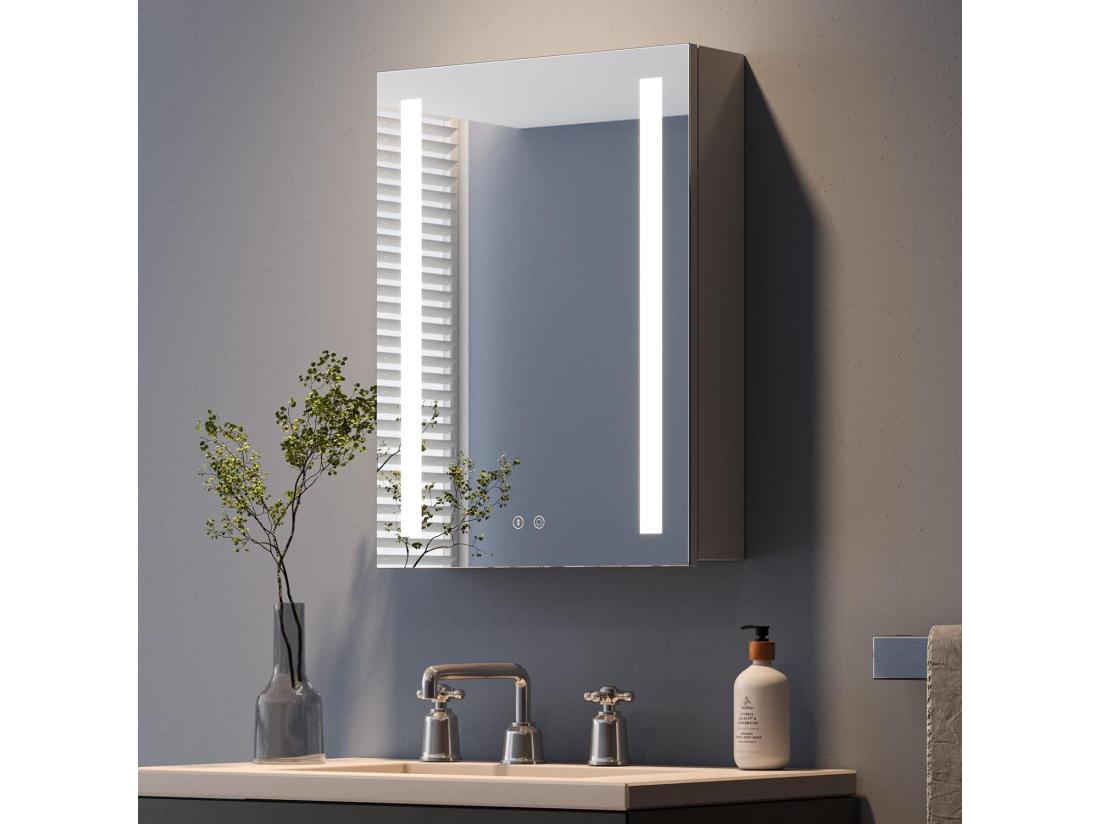Vente Unique Armoire Miroir De Salle De Bain 3 Couleurs Réglable Avec LED Et USB Douille 45x60x13cm