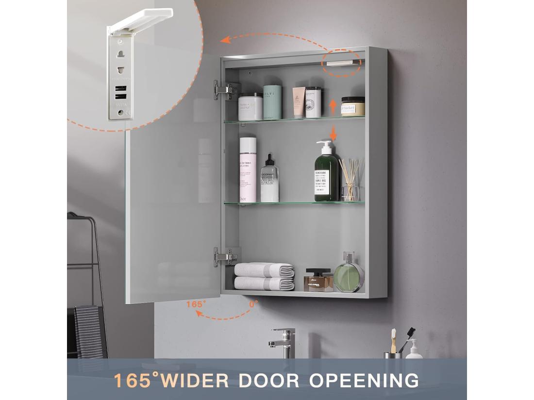 vente unique Armoire miroir de salle de bain 3 couleurs réglable avec LED et USB douille 45x60x13cm