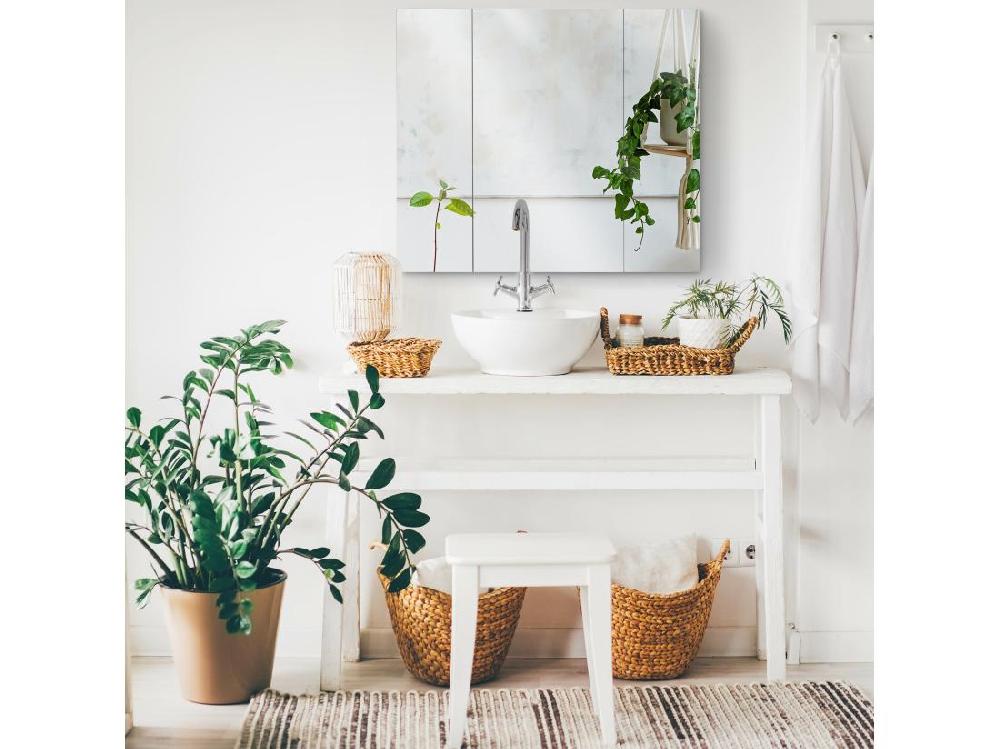 Vente Unique Armoire Miroir De Salle De Bain Armoire Murale 3 Portes 2 étagères Dim. 70L X 15l X 60H Cm MDF Blanc