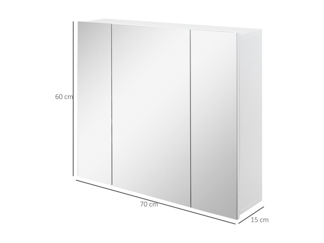 vente unique Armoire miroir de salle de bain armoire murale 3 portes 2 étagères dim. 70L x 15l x 60H cm MDF blanc