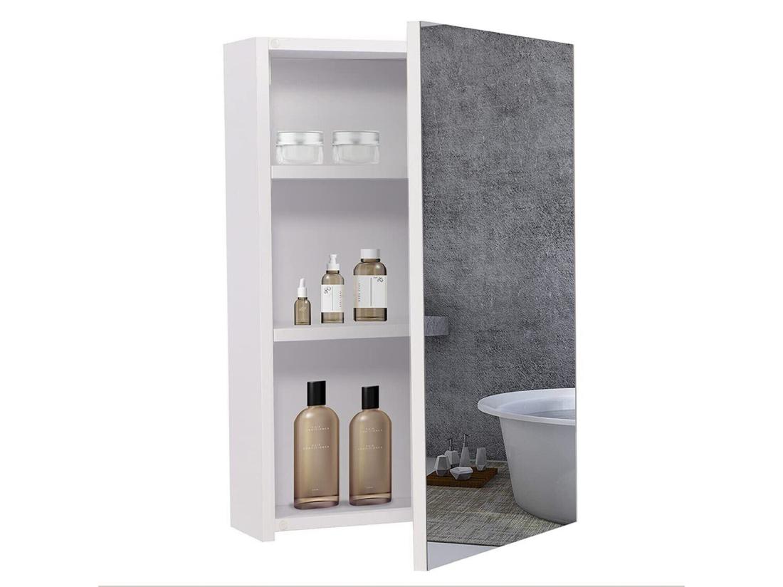 Vente Unique Armoire Miroir De Salle De Bain Armoire Murale Avec Miroir - 3 Étagères - 60x40x12cm - Blanc
