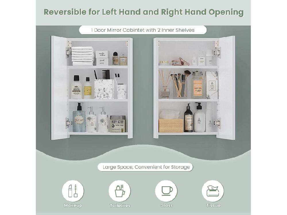 Vente Unique Armoire Miroir De Salle De Bain Armoire Murale Avec Miroir - 3 Étagères - 50x30x12cm - Blanc