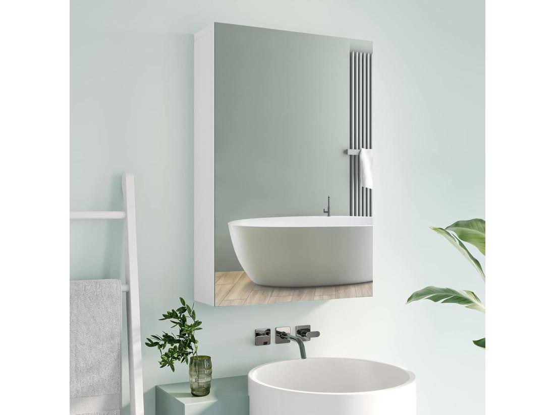 Vente Unique Armoire Miroir De Salle De Bain Armoire Murale Avec Miroir - 3 Étagères - 50x30x12cm - Blanc