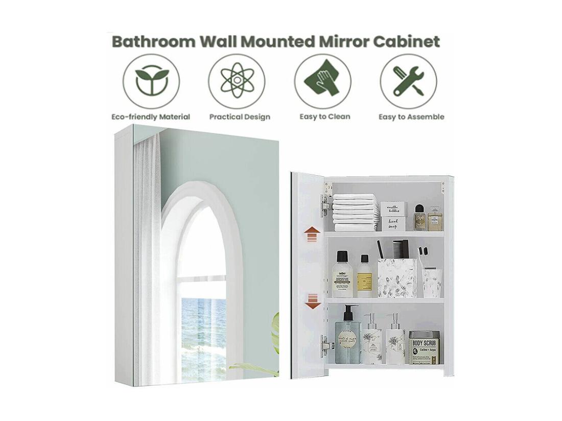 vente unique Armoire Miroir de Salle de Bain Armoire Murale avec Miroir - 3 Étagères - 60x40x12cm - Blanc