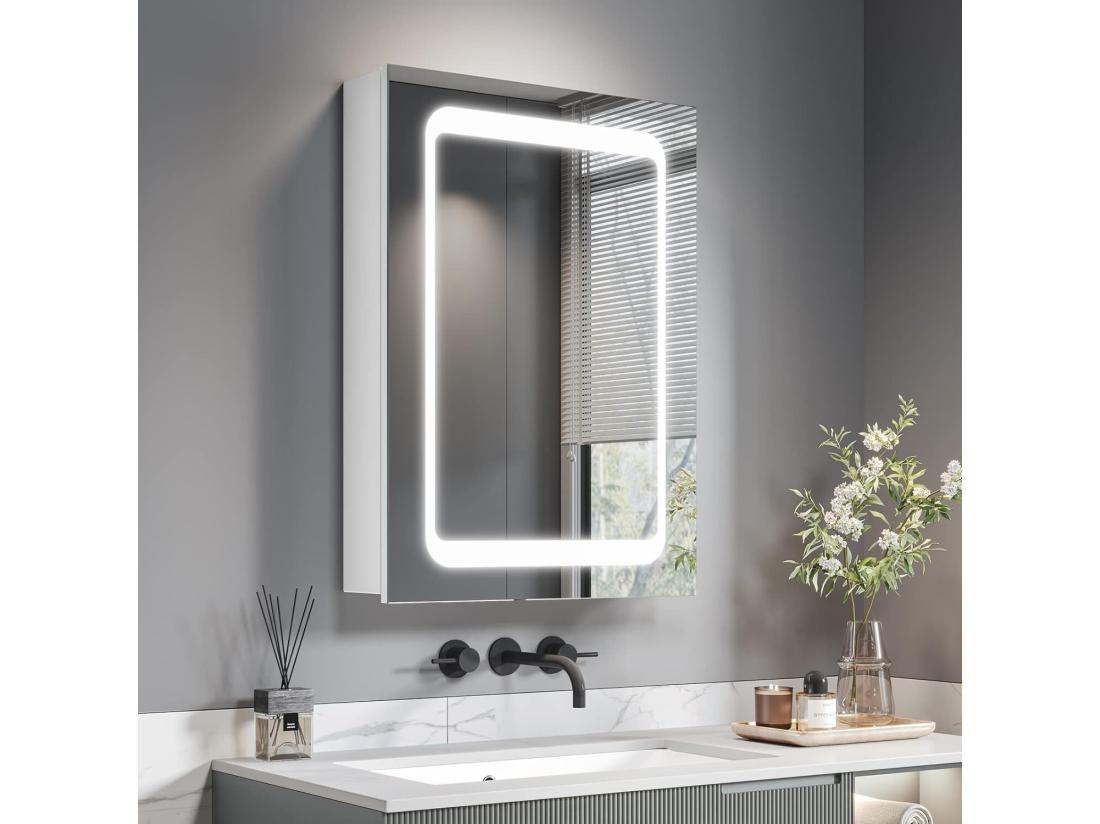 Vente Unique Armoire Miroir De Salle De Bain Avec éclairage Armoire Murale Avec Miroir Interrupteur à Capteur Antibuée 50x70x13cm - Blanc