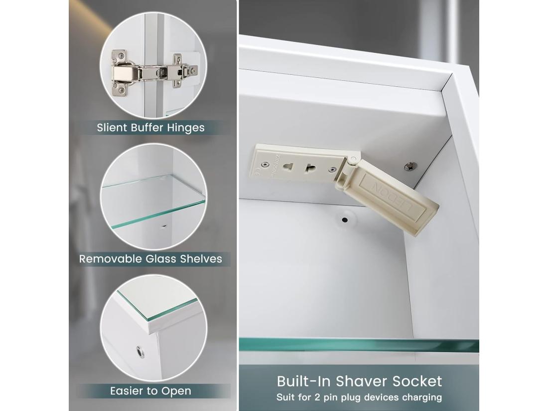 Vente Unique Armoire Miroir De Salle De Bain Avec éclairage Armoire Murale Avec Miroir Interrupteur à Capteur Antibuée 50x70x13cm - Blanc