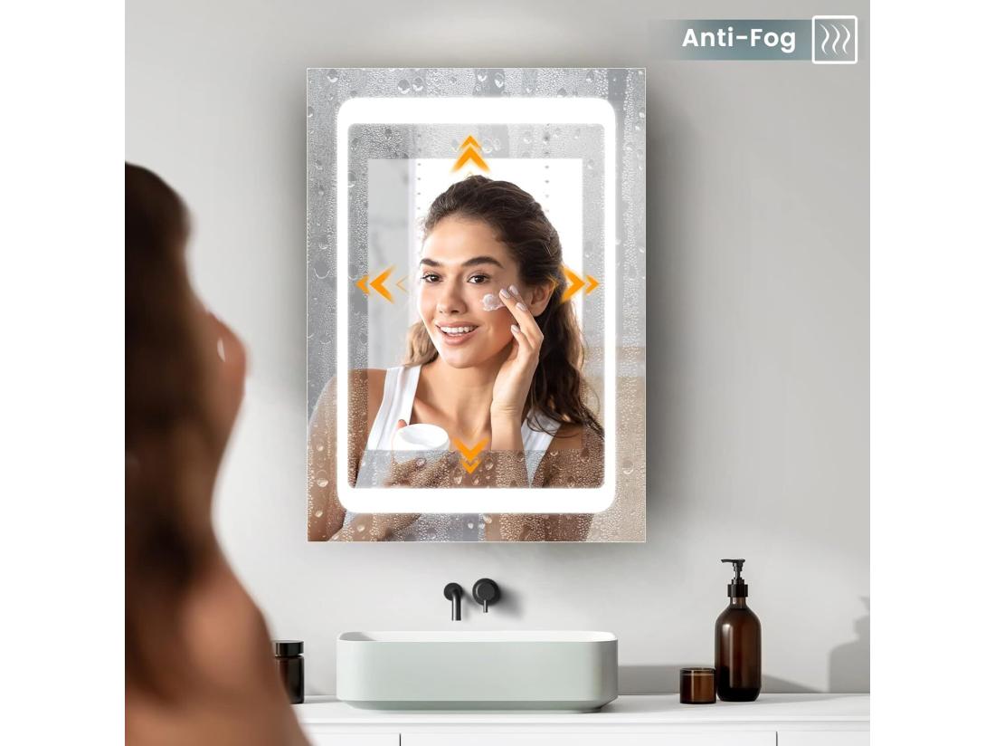 Vente Unique Armoire Miroir De Salle De Bain Avec éclairage Armoire Murale Avec Miroir Interrupteur à Capteur Antibuée 50x70x13cm - Blanc