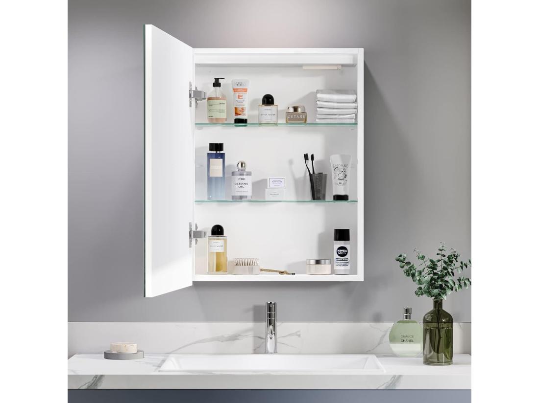 vente unique Armoire miroir de salle de bain avec éclairage Armoire Murale avec miroir interrupteur à capteur Antibuée 50x70x13cm - Blanc