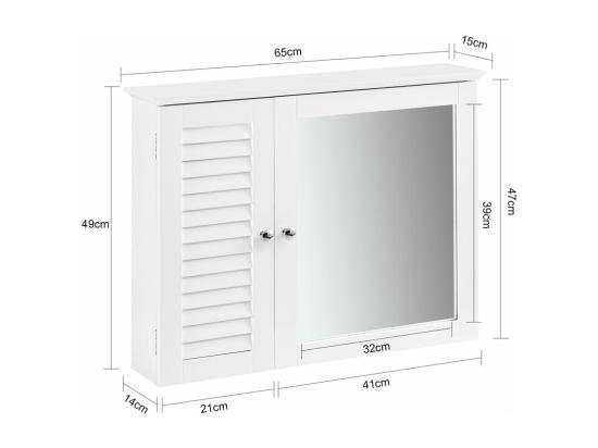 Vente Unique Armoire Miroir Meuble De Salle De Bain Avec Porte Meuble De Rangement Mural BZr55-w