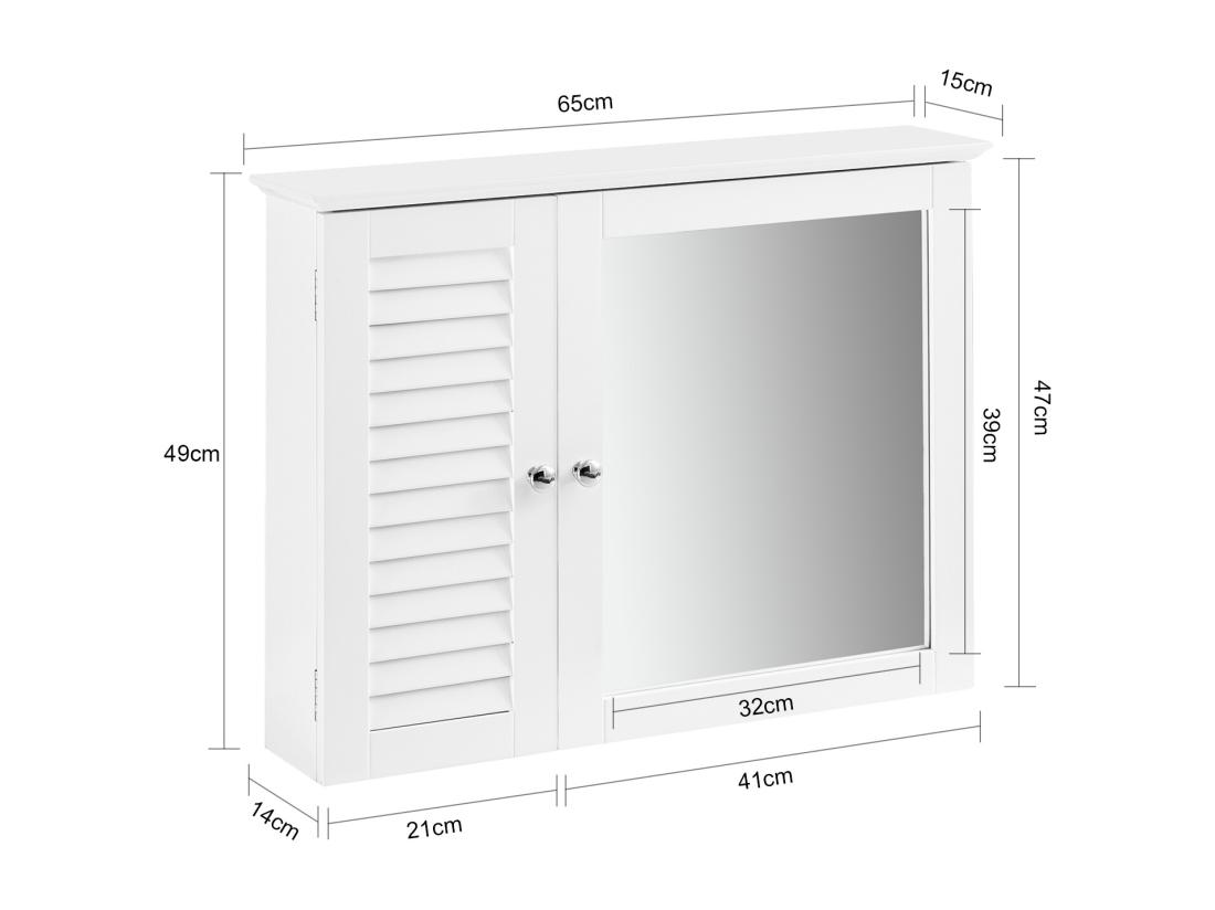 Vente Unique Armoire Miroir Meuble De Salle De Bain Avec Porte Meuble De Rangement Mural BZr55-w