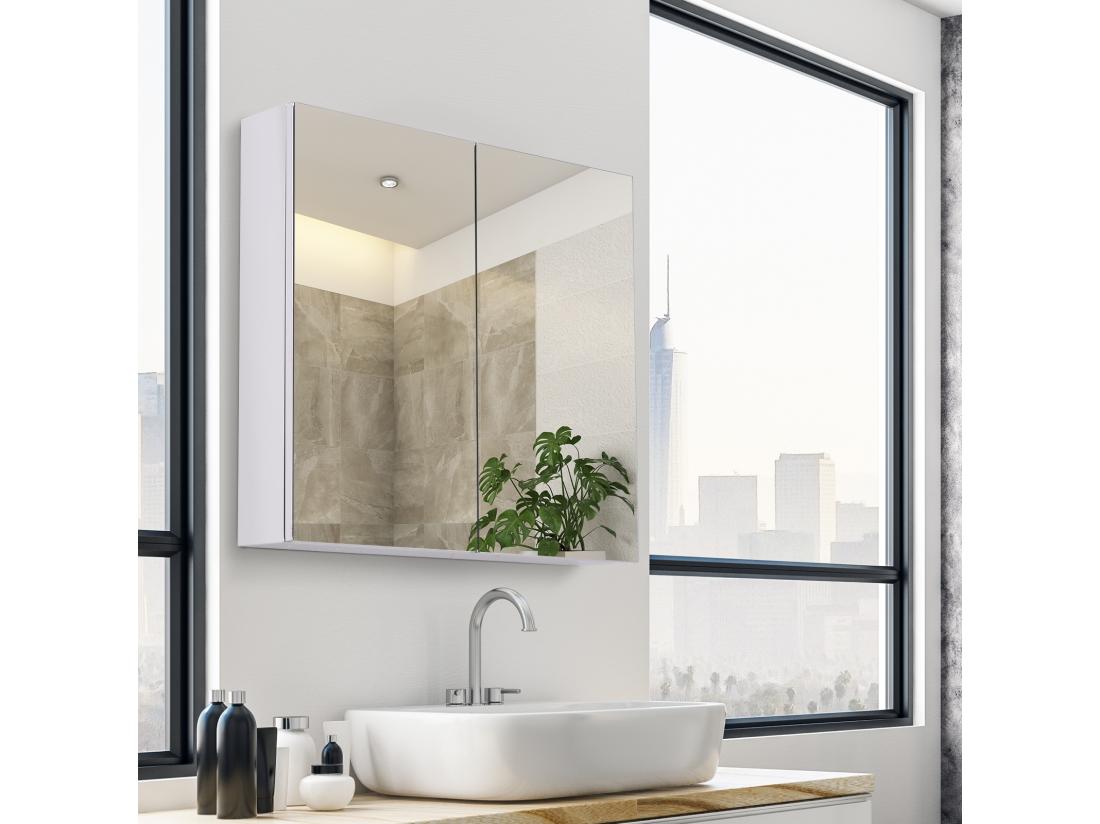 Vente Unique Armoire Miroir Rangement Toilette Salle De Bain Meuble Mural Dim. 60L X 12l X 55H Cm Acier Inox