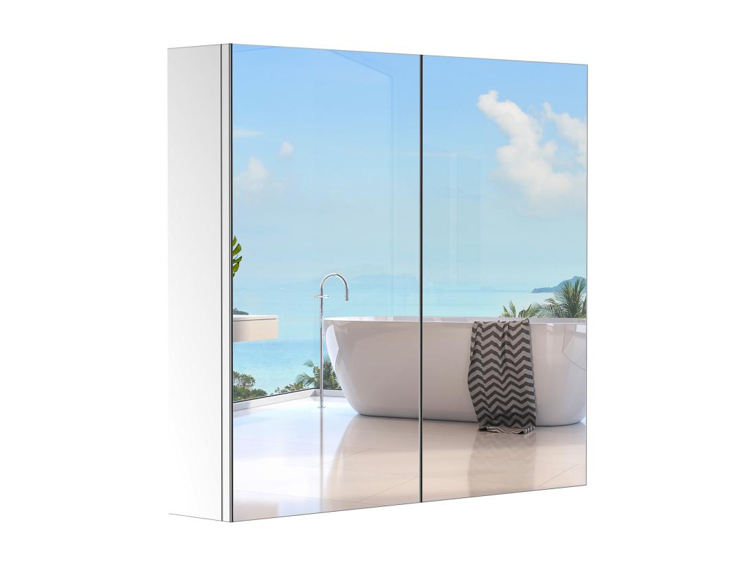 vente unique Armoire miroir rangement toilette salle de bain meuble mural dim. 60L x 12l x 55H cm acier inox