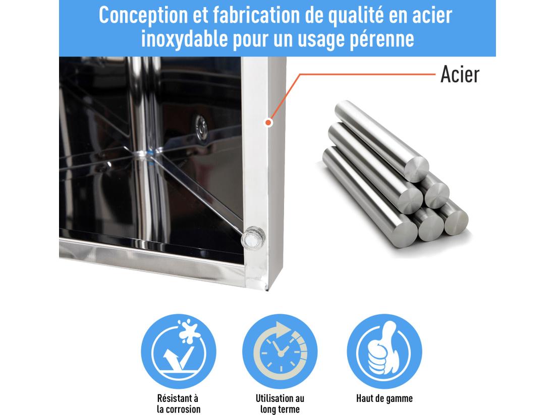 Vente Unique Armoire Miroir Salle De Bain Armoire De Toilette Murale Meuble D'angle 2 étagères Dim. 30L X 18 4l X 60H Cm Acier Inox