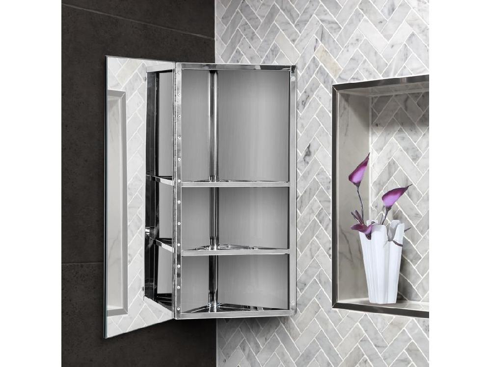 Vente Unique Armoire Miroir Salle De Bain Armoire De Toilette Murale Meuble D'angle 2 étagères Dim. 30L X 18 4l X 60H Cm Acier Inox
