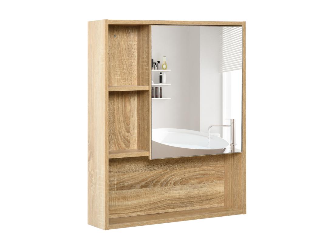 Vente Unique Armoire Murale De Rangement Salle De Bain Avec Porte Miroir Couleur Bois De Chêne Dim. 60L X 15l X H76 Cm