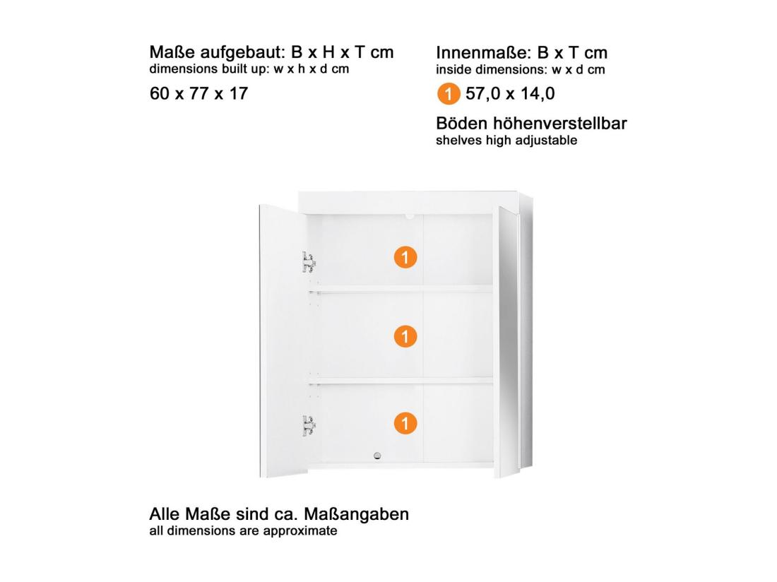 Vente Unique Armoire Murale De Salle De Bain Avec Miroir Amanda Blanc 60x77x17 Cm EPIKASA