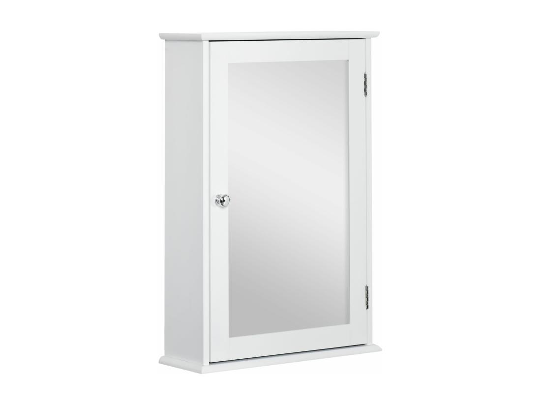 Vente Unique Armoire Murale De Salle De Bain Avec Miroir - Armoire à Glace - Placard De Rangement Toilettes - 1 Porte 2 étagères - Verre MDF Blanc