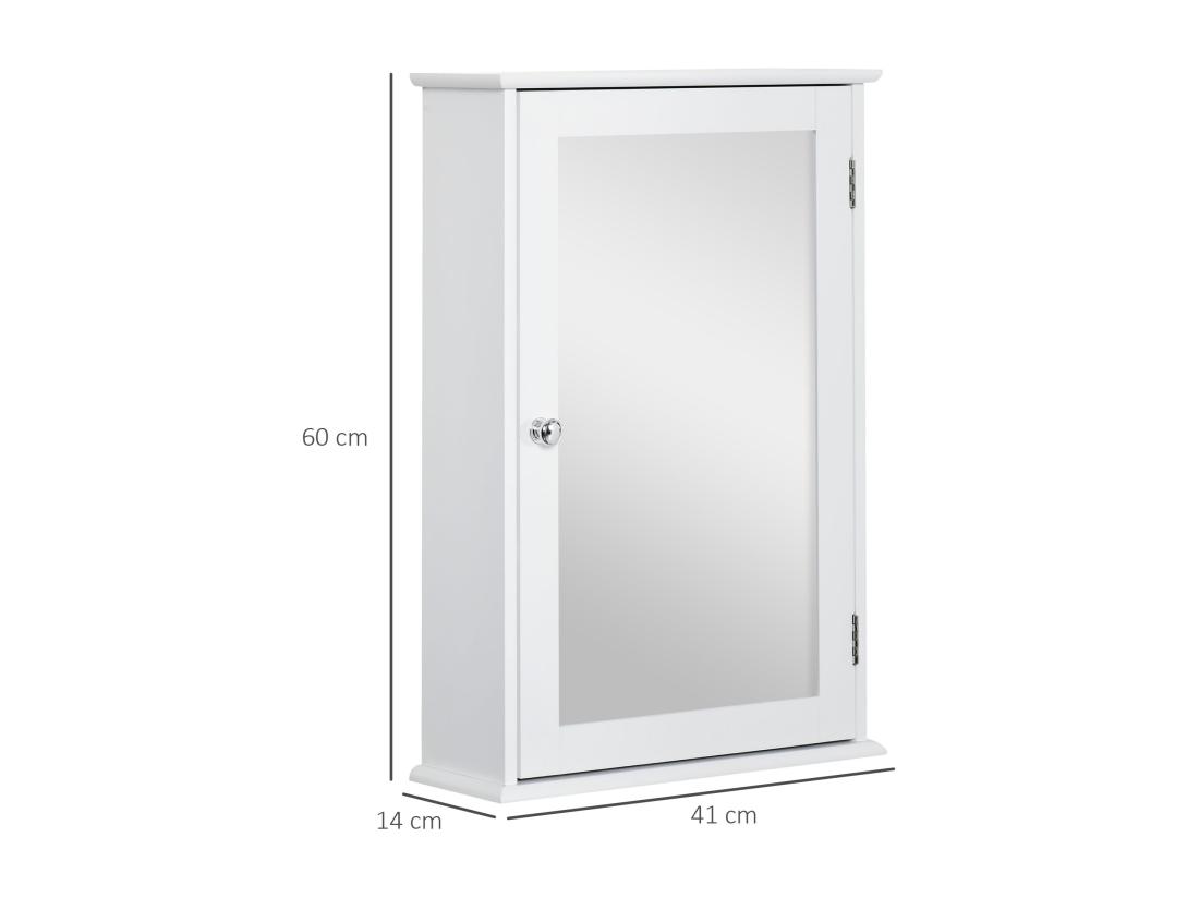 Vente Unique Armoire Murale De Salle De Bain Avec Miroir - Armoire à Glace - Placard De Rangement Toilettes - 1 Porte 2 étagères - Verre MDF Blanc