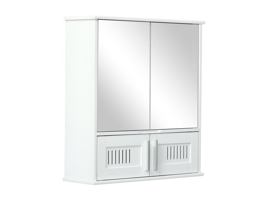 Vente Unique Armoire Murale De Salle De Bain Avec Miroir - Armoire à Glace - Placard De Rangement Toilettes - 4 Portes étagère - Verre MDF Blanc