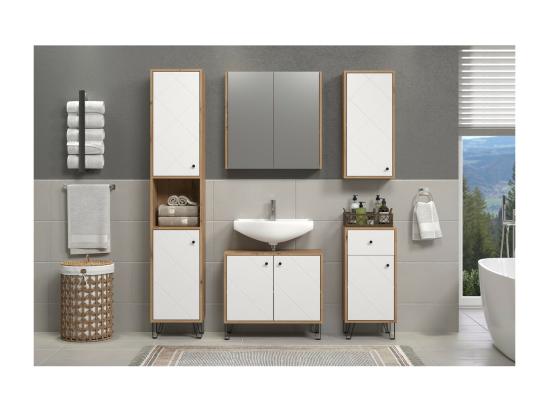 Vente Unique Armoire Murale De Salle De Bain Avec Miroir Touch Marron 69x70x15 Cm EPIKASA