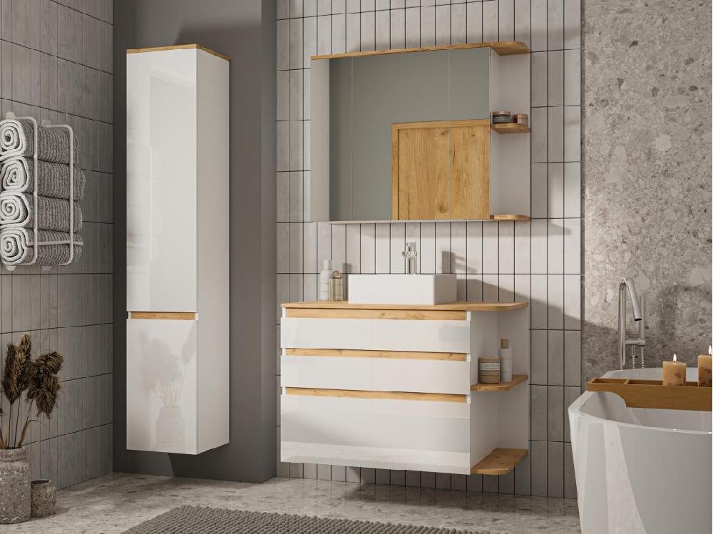vente unique Armoire murale de salle de bain avec miroirs - Coloris naturel clair et blanc - 94 cm - ANIDA