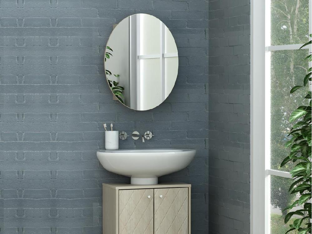 vente unique Armoire murale de salle de bain ovale avec miroir - Couleur chêne - RURI