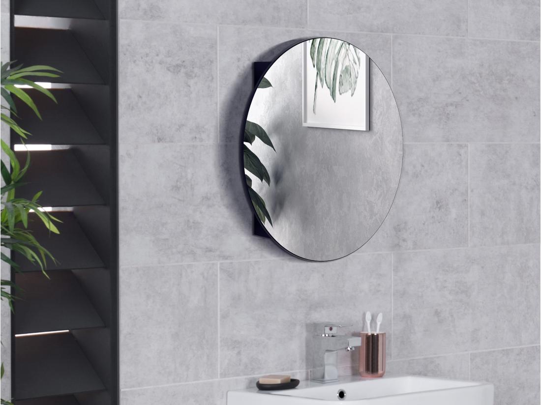 vente unique Armoire murale de salle de bain ovale avec miroir – Noir – RURI