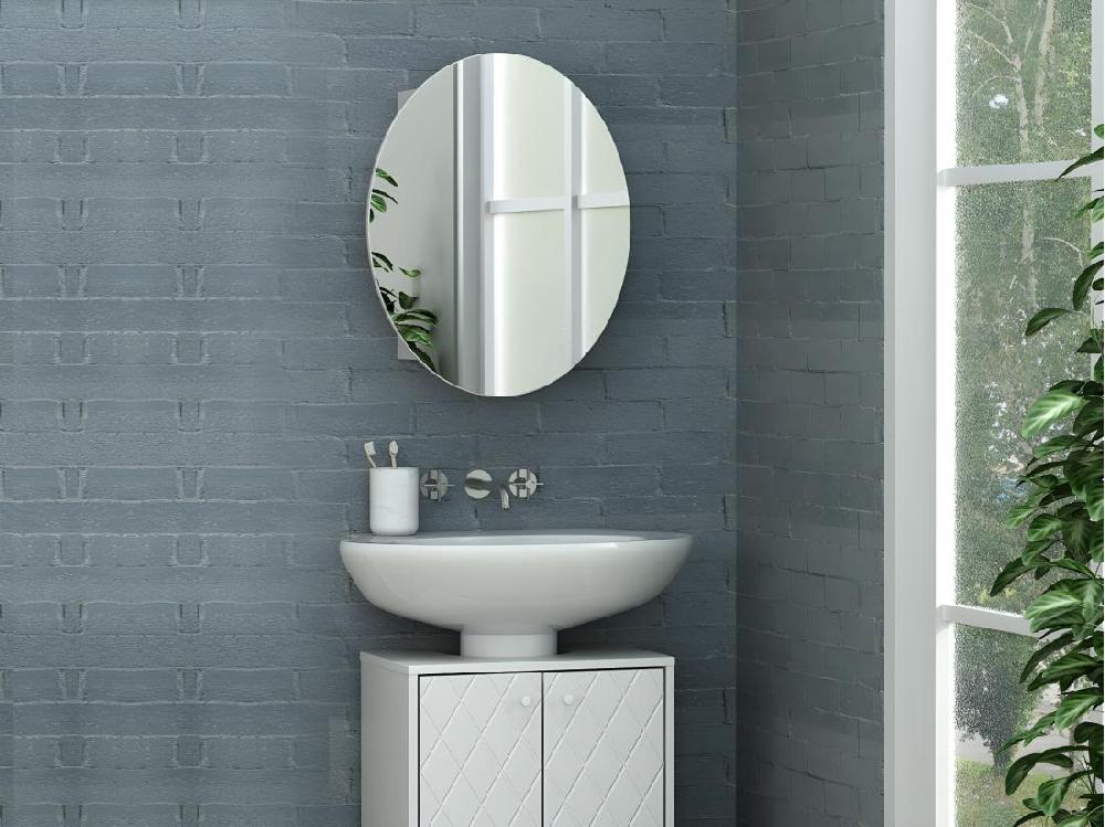 vente unique Armoire murale de salle de bain ovale avec miroir - Blanc - RURI